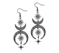 Hanary Pendientes colgantes de estrella y sol celestial negro, aretes góticos bohemios para mujer, joyería gótica bohemia, regalos de joyería de Navidad