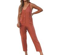 Hanaturu Mono de lino de algodón para mujer, de corte holgado, con bolsillos, sin mangas, con cuello en V, elegante y casual, 01-rojo, XS