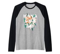 Hanauma Bay Diseño Floral Hanauma Bay Oahu HI Camiseta Manga Raglan