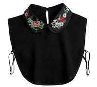 HANBOLI Cuello Falso, Blusa de Dickey Desmontable de Gasa para Mujer Cuello Falso Bordado Flor Solapa de Doble Capa Media Camisa Ojo de Cerradura Pullover Top Negro
