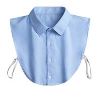 HANBOLI Cuello Falso, Oficina para Hombre Formal Desmontable Dickey Blusa Botón de Color sólido Simple Cuello Falso Negocios con Solapa en Capas Media Camisa Azul Claro
