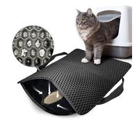 Hanbramo Alfombra Gatos Arenero, 38x61CM panal de doble capa antideslizante Alfombrilla Arenero Gato, impermeable y a prueba de orina Alfombra para Gatos para caja de arena, Cat Litter Mat[Negro]