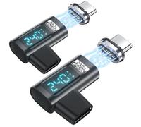 HanCenDa Adaptador magnético USB C de 140 W, 2 unidades, adaptador USB C de 90 grados de 24 pines con USB 4 de 20 Gbps 8K 60 Hz de video para Thunderbolt 3 MacBook Pro/Air, tablet, portátil, iPhone 15