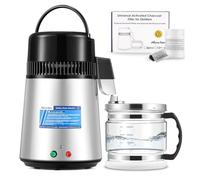 Hanchen Destilador de Agua 4L Acero Inoxidable Purificador de Agua con Jarra de Vidrio 1L/H Máquina de Agua Destilada para Hogares Laboratorios Industrias