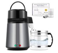 Hanchen Destilador de Agua 4L Acero Inoxidable Purificador de Agua con Jarra de Vidrio 1L/H Máquina de Agua Destilada para Hogares Laboratorios Industrias Jarra de Vidrio (Gris)
