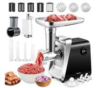 Hanchen Picadora de Carne Eléctrica 6 en 1 con 3 Tubo para Salchichas, 3 Discos Picadores, Accesorio para Galletas y Kubbe, cabezal para zumo de tomate, Cortador de Verduras Eléctrica