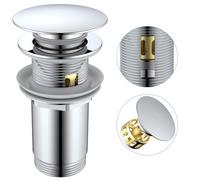 HanCrobiyx Desague Lavabo con o sin Rebosadero, Tapon Lavabo Click Clack con Cesta Filtrante, Válvula Desagüe Pop Up Universal G1 1/4" para Baño y Aseo, Acabado Cromado