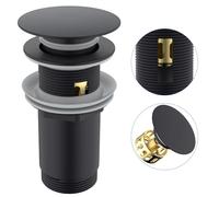 HanCrobiyx Desagüe Lavabo con o sin Rebosadero, Tapon Lavabo Click Clack con Cesta Filtrante, Válvula Desagüe Pop Up Universal G1 1/4" para Baño y Aseo, Acabado Negro Mate