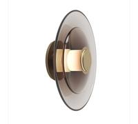 Hand-Blown Glass Wall Sconce Creative 2 Layer Glass LED Wall Mount Lamp Round Art 10W Home Decor Lighting Fixture, 30cm Circle Minimalist Indoor Sconces (Smoke Gray/Cognac)