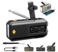 Hand Crank Solar Radio, Emergency Radio Hand Crank Solar, Multi-Function Emergency Weather Radios with LED Flashlight, 2000mAh Emergencys Weather Radios for Camping & Blackouts (Black)