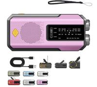Hand Crank Solar Radio, Multi-Function Emergency Weather Radio with LED Flashlight, Solar Hand Crank, Portable Retro Classic Style, Rechargeable, with Flashlight (Pink)