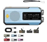 Hand Crank Solar Radio, Multi-Function Emergency Weather Radio with LED Flashlight, Solar Hand Crank, Portable Retro Classic Style, Rechargeable, with Flashlight (Blue)