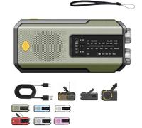 Hand Crank Solar Radio, Multi-Function Emergency Weather Radio with LED Flashlight, Solar Hand Crank, Portable Retro Classic Style, Rechargeable, with Flashlight (Green)
