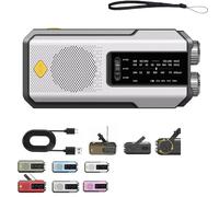 Hand Crank Solar Radio, Multi-Function Emergency Weather Radio with LED Flashlight, Solar Hand Crank, Portable Retro Classic Style, Rechargeable, with Flashlight (White)