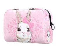 Hand Draw - Neceser para mujer, diseño de conejo, color rosa, bolsa organizadora con cremallera, multicolor, 18.5x7.5x13cm/7.3x3x5.1in, Neceser
