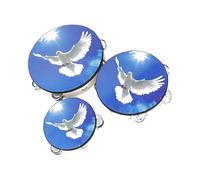 Hand Drum Set DoubleRow Drums Tambourine with Metal Bells Hand Percussion for Adults Church Party 6 inches 8 inches 10 inches