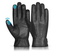 Hand Fellow Guantes de Cuero Genuino de Invierno para Hombre - Forro Cálido, Pantalla Táctil, Conducción - Negro (L, Original Black)