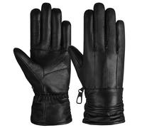 Hand Fellow Guantes de piel de oveja auténtica para mujer, guantes de invierno forrados con forro polar para pantalla táctil, Negro , S