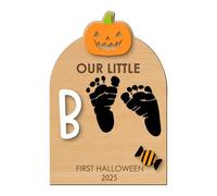 Hand Footprint Kit, Wooden Halloween Keepsake Ornament, 7,09 x 10,24 pulgadas Inkless Print Pad Set, Memory Art Craft for, for Nursery, Family, Mom, Dad, Christmas