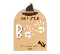 Hand Footprint Kit, Wooden Halloween Keepsake Ornament, 7,09 x 10,24 pulgadas Inkless Print Pad Set, Memory Art Craft for, for Nursery, Family, Mom, Dad, Christmas