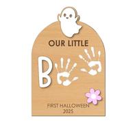 Hand Footprint Kit, Wooden Halloween Keepsake Ornament, 7,09 x 10,24 pulgadas Inkless Print Pad Set, Memory Art Craft for, for Nursery, Family, Mom, Dad, Christmas