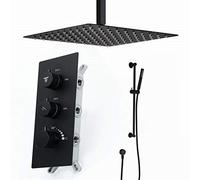 Hand Held Concealed Thermostatic Shower Head System Square Rain Faucet Set (Color : Black),Showerheads