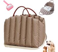 Hand-Held Dog Car Seat with Anti-Escape Rope,Portable Winter Warm Soft Travel Pet Seat,Waterproof Hideaway Nesting Pet Cave with Removable Cushion for Indoor Cats & Small Dogs (Brown, M(45*35*35cm))