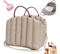 Hand-Held Dog Car Seat with Anti-Escape Rope,Portable Winter Warm Soft Travel Pet Seat,Waterproof Hideaway Nesting Pet Cave with Removable Cushion for Indoor Cats & Small Dogs (Khaki, L(55*42*42cm))