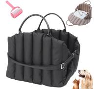 Hand-Held Dog Car Seat with Anti-Escape Rope,Portable Winter Warm Soft Travel Pet Seat,Waterproof Hideaway Nesting Pet Cave with Removable Cushion for Indoor Cats & Small Dogs (Black, M(45*35*35cm))