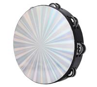 Hand Held Pandereta, Pandereta Tambor de Mano 10 pulgadas Reflectante Pandereta Percusión Instrumento Musical con Doble Fila Jingles para Adultos Fiesta Baile