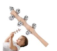 Hand Jingle Bells - Wooden Handheld Percussion Instrument with Beech Handle | Shaking Sleigh Bell Stick , Rattle Shaker For Music Education, Relaxation & Festive Party Performance