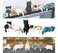 Hand-Painted Mini Cat Desk Figurines - Set of 5 Cute Cartoon Kitty Companions,Mini Resin Cat Figurines,Desk Funny Cartoon Ornament for Car Dashboard Computer Monitor Office Desk Decor (A)