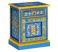Hand Painted Turquoise Mango Wood Nightstand with Drawer & Cabinet Solid Wood Bedside Table for Bedroom Decor Retro Vintage Handmade Furniture No Assembly Required - 40x30x50 cm