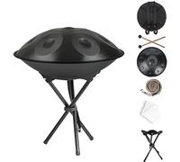 Hand pan 22 Pulgadas 9 Notas Tambor de Acero, Tambor Handpan Drum en D Menor con Mazos, Instrumento de Percusión con Bolsa de Transporte para Yoga, Meditación, Musical(Negro,440hz 12 Notes)