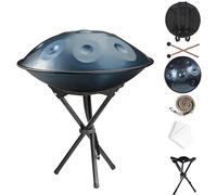 Hand pan 22 Pulgadas 9 Notas Tambor de Acero, Tambor Handpan Drum en D Menor con Mazos, Instrumento de Percusión con Bolsa de Transporte para Yoga, Meditación, Musical(Blue,440hz 10 Notes)