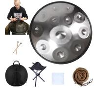 Hand Pan Drum Sound Resonance Handpan Drums En Acero 432hz /440hz D Minor 9/10/12 Notas Instrumento De Percusión Con 2 Mazos, Soporte(Color:Plata,Size:12 Notes(440HZ))