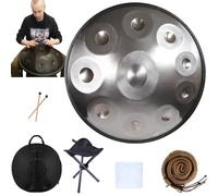 Hand Pan Drum Sound Resonance Handpan Drums En Acero 432hz /440hz D Minor 9/10/12 Notas Instrumento De Percusión Con 2 Mazos, Soporte(Color:Plata,Size:10 Notes(440HZ))