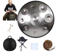 Hand Pan Drum Sound Resonance Handpan Drums En Acero 432hz /440hz D Minor 9/10/12 Notas Instrumento De Percusión Con 2 Mazos, Soporte(Color:Plata,Size:9 Notes(440HZ))