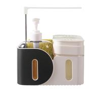 Hand-Pressed Soap Dispenser - Refillable Soap Pump with Sponge Holder, Kitchen Counter Organizer with Detachable Tray, Bathroom Accessory for Hotel Apartment RV, Face Washing and Household Cleaning