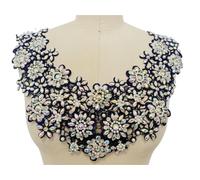 Hand-Sewn Rhinestone Applique Sequin Water Soluble Hollow Lace Round Neck Decoration Bridal Evening Dress Trimming Accessories(A)