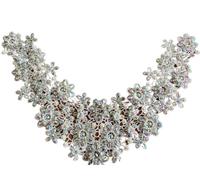 Hand-Sewn Rhinestone Applique Sequin Water Soluble Hollow Lace Round Neck Decoration Bridal Evening Dress Trimming Accessories(WHITE)