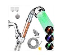 Hand Shower Head, LED Filter Shower, High Pressure Water Handheld Shower with Hose and Shower Holder 3 Color Temperature Control for Dry Skin & Hair