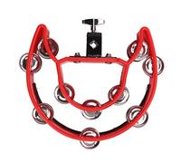 Hand Tambourine with Double Row Metal Jingles, Handheld Percussion Drum Instrument, Red Plastic Frame with Locking Bracket for Kids Music Education and Stage Performance