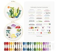 HAND U JOURNEY Kit básico de punto de bordado para principiantes, 1 incluye 28 puntos diferentes y 2 juegos de bordado de hongos y cactus para amantes de las manualidades