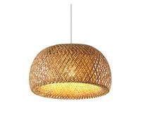 Hand-Woven Hanging Dome Natural Rattan Pendant Lamp Adjustable Rustic Chandelier Vintage Lantern Light Fixture for Kitchen Island, Living Room(38 * 20cm)