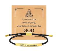 Hand-Woven Motivational Bracelet | Stainless Steel God Is In Control Jewelry | Christian Faith Wrist Charm, Adjustable Letter Bracelet | Teens, Youth, Women, Men, Birthday, Christmas Gift, Daily Wear