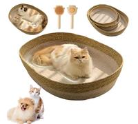 Hand Woven Rattan Cat Bed Basket, Cozy Breathable Rattan Pet Nest, Cat Scratching Board, Lightweight Scratch-Resistant All-Season Use for Cats and Dogs (L)