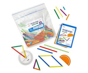 hand2mind AngLegs - Juego para grupos pequeños con 8 transportadores, manipuladores geométricos, formas geométricas para aula, materiales de matemáticas Montessori, herramientas de enseñanza de