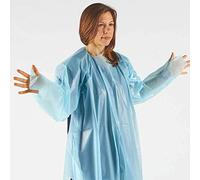 hand2mind Polietileno, nivel 1, desechables, batas de aislamiento no quirúrgico, azul, 150 unidades/caja (10 bolsas de 15 vestidos por caja)