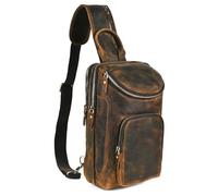 Handadsume Bolso de cuero de caballo loco de triángulo de cuero de caballo loco de Handadsume Bolso cruzado de bandolera para pecho Bolso de viaje de un hombro para hombres Día de bolso para hombres